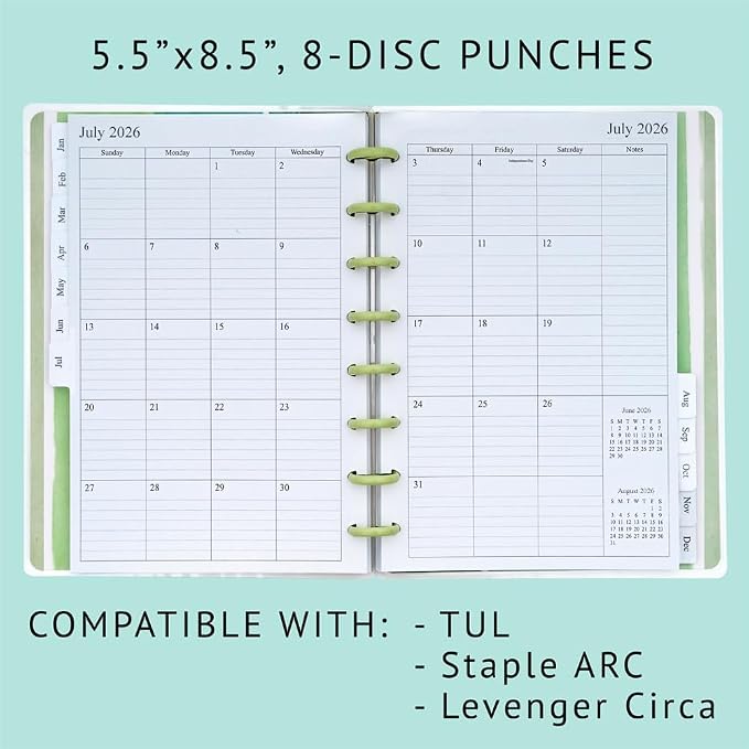 2027 Weekly & Monthly Planner Refill for 8-Discbound Planners, Two Pages Per Week, Junior Size, 5-1/2"x8-1/2"