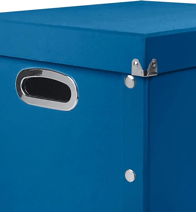Snap-N-Store Vinyl Record Storage Box - Pack of 1-13.2 x 12.625 x 12.5 Inch LP Holder with Lid for 12-inch Records - Crate Holds up to 75 Vinyl Albums - Classic Blue