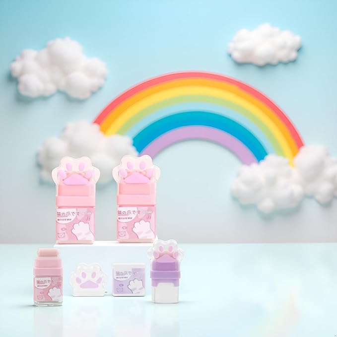 2Pcs Cat Paw Roller Eraser, Cute Cat Rubber, Multicolour Erasers for Kids, Colorful Roller Eraser, Kids with Shaving Roller Case for School Office Supply Stationery Erasers Office Supplies