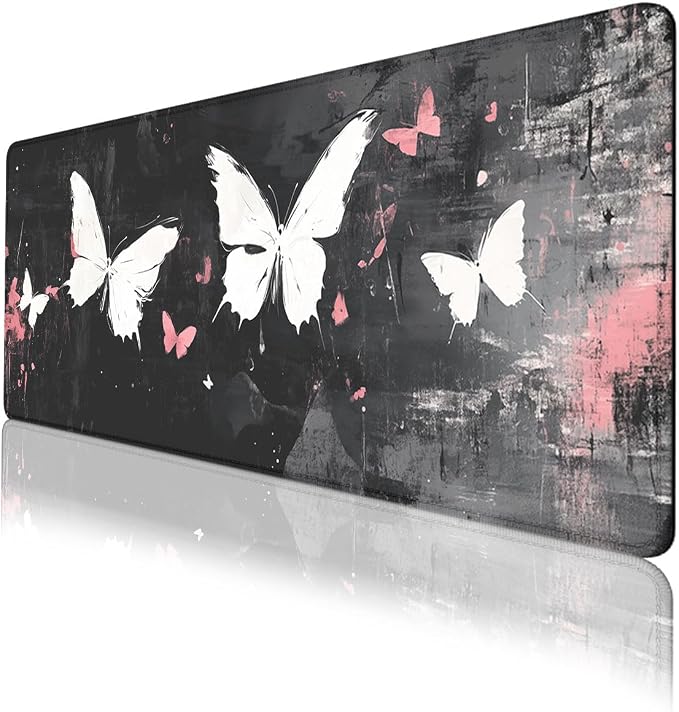Gothic Aesthetic Gaming Mouse Pad Desk Pad White Butterfly Street Art XL Mousepad Large Mousepad Extended Laptop Keyboard Mat Gaming Desk Pad Office Computer Keyboard Laptop Home 31.5"x11.8"