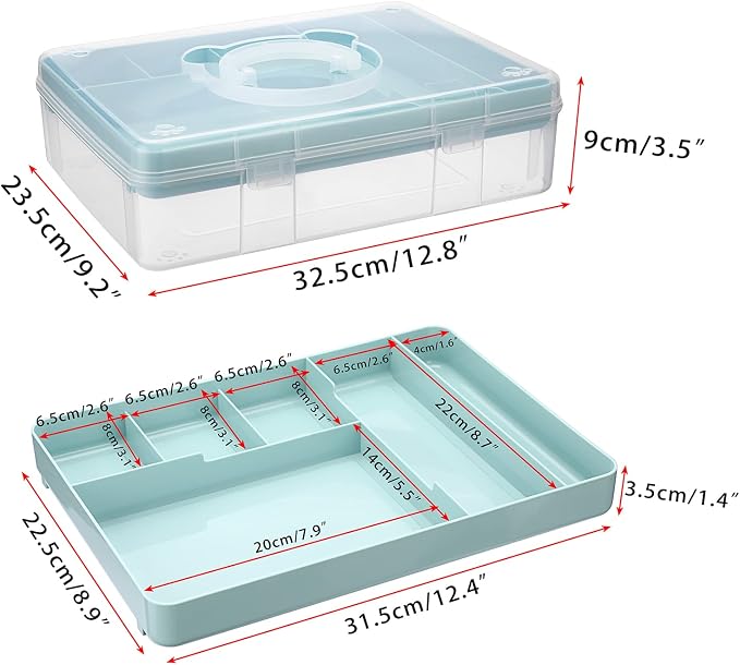 BTSKY 2-Tier Cute Bear Storage Box with Removable Divided Tray Portable Clear Plastic Art Craft Supply Organizer Stackable Home Office Supplies Storage Container for Pens Notes A4 papers etc (Blue)