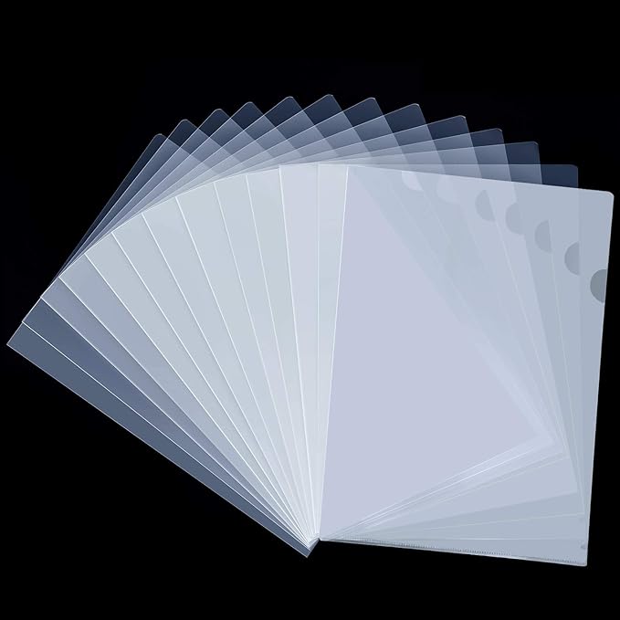WOT I Plastic Clear Document Folders - 60 Pack, L-Type Folders Copy Safe Project Pockets, for Letter Size Sheets, Transparent Color