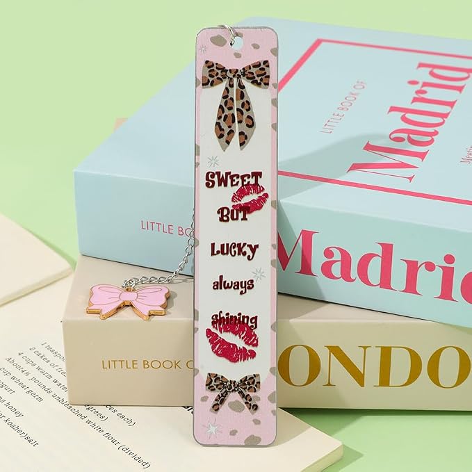 Pink Bowknot Stainless Steel Bookmark - Printed with Cute Bowknot Patterns & Equipped with Heart Pendants, Ideal for Female Readers, Perfect Birthday Gift for Girlfriends (2pcs Set B)