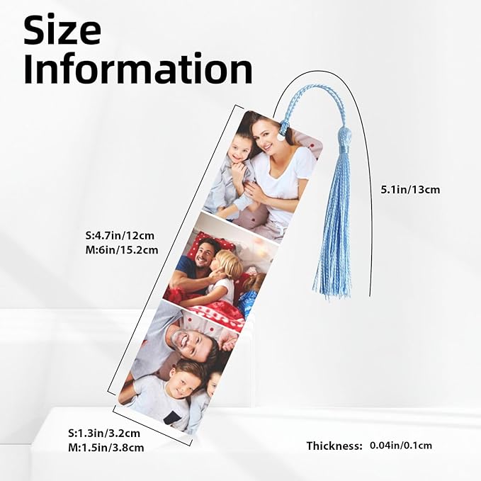 Custom Bookmark, Personalized Double-Sided Bookmark with Text & Photo, Customizd Book Mark Gift for Book Lovers, Women, Men, Birthday, Christmas. Blue，Size：Small