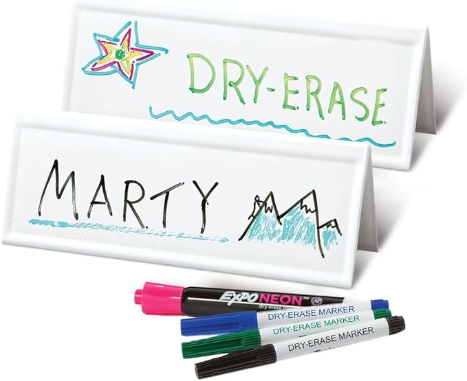 Trainers Warehouse Heavy Duty Premium Reusable Name Cards, White, Dry-Erase Tent, Space Saver, 8.75" x 3.5" (10)