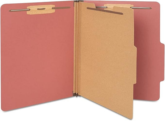 Staples Colored Pressboard Classification Folder, Letter Size, 1 Partition, Red, Durable Construction, 20/Pack