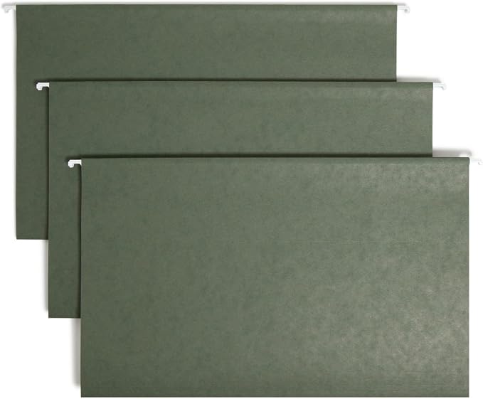 Smead TUFF Hanging File Folder with Easy Slide Tab, 1/3-Cut Sliding Tab, Legal Size, Standard Green, 20 per Box (64136, Rod Color May Vary)