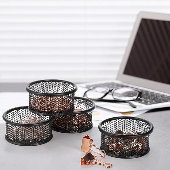 Black Metal Mesh Desk Organizer - Multi-Purpose Clip Holder for Office and School Supplies, Paperclip/Binder Clip Dispenser with Non-Slip Base (Home Office, Classroom, Study Desk Accessories)