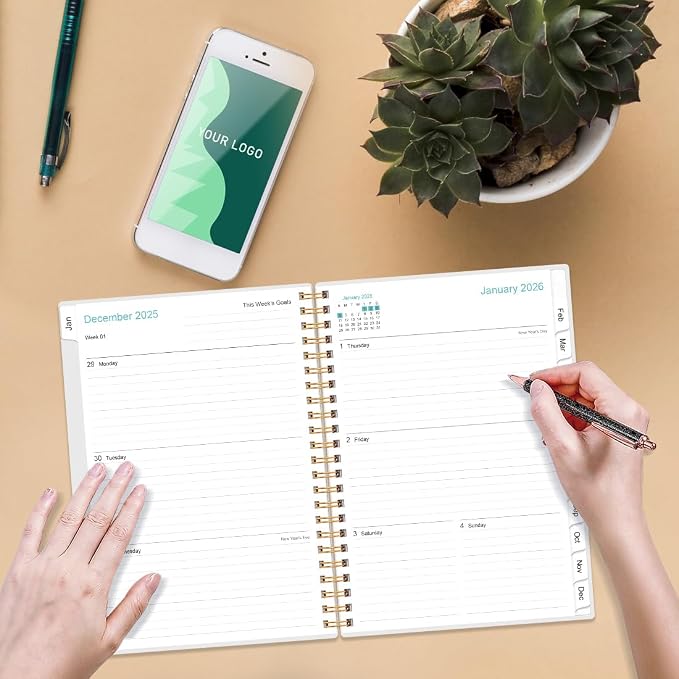 Planner 2026 - A5 Weekly & Monthly Planner Spiral Bound, January 2026 to December 2026, Planners 2026 with Flexible Cover, Tabs, Inner Pocket, 6.4" x 8.5", Teal Flowers