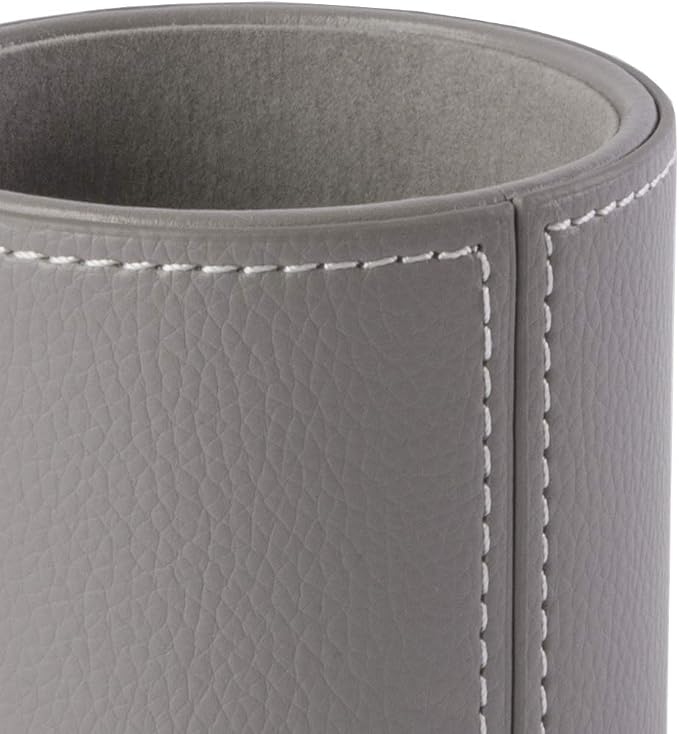 Osco Grey Faux Leather Pen Pot, Desk Tidy Pencil Holder, Office Organiser, Makeup Brush Holder, Stationery Storage, Cosmetics Display, Home Office Accessories, Compact Desk Organiser
