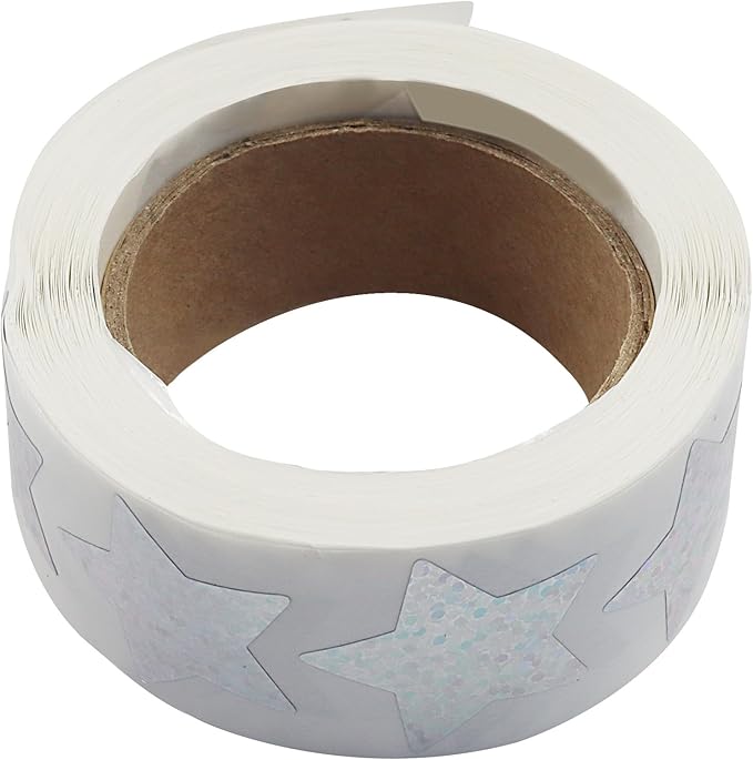 500 Pcs 1 Inch Sliver Star Stickers, Glitter Self Adhesive Star Labels for DIY Crafts Classroom Student Planner Teachers Supplies (1 Roll)