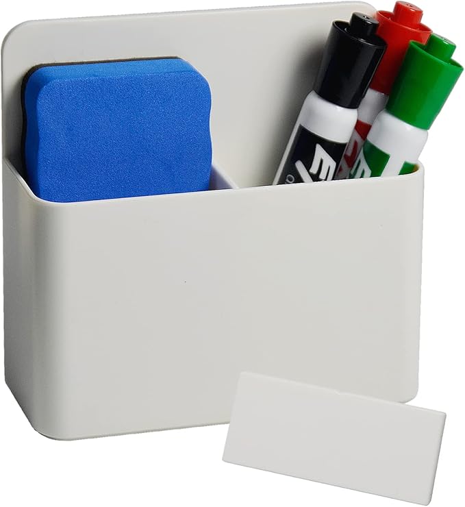 EODVICS Magnetic Marker Holder with Adjustable Divider, Heavy Duty Dry Erase Pen Marker Organizer for Whiteboard Fridge, Scratch Resistant, 1 Pack White