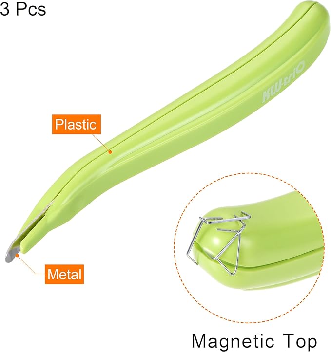MECCANIXITY Staple Remover Tools, Magnetic Staplers Puller for Office Home Desktop Accessory, Green Pack of 3