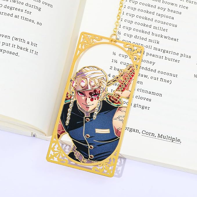 Demon Kamado Bookmark Page Mark, Anime Tanjiron Zenitsu Giyuu Kyoujurou Figure Reading Tool, Stationery Gifts for Reading Lovers Bookworm (Style D)