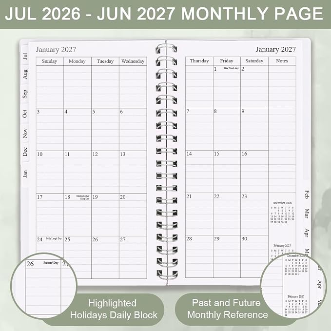 2026-2027 Pocket Planner/Calendar - July 2026 - June 2027, A6 Weekly & Monthly Organizer Notebook & Journal to Track Goals, Easy to Organize Your Daily Life, 3.75" x 6.75", Green