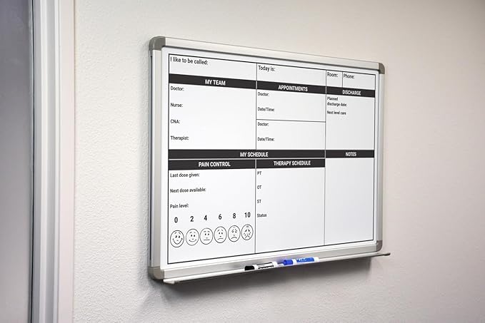 Magnetic Patient Bedside Dry Erase Hospital Whiteboard – Wall Mounted with Aluminum Frame & Marker Tray – Easy Erase Planning Board for Doctors and Nurses (48" x 36")