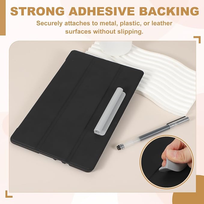 PATIKIL 3 Pcs Adhesive Pencil Holders, 105mm Long Universal Pencil Clip Silicone Pen Holder Office Pen Organizer for Desk Wall Clipboard Notebook Tablet Case Stylus, Purple/Pink/White