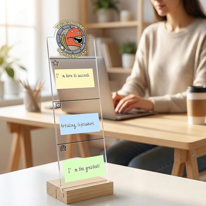 Monitor Memo Board Computer Monitor Memo Board Sticky Note Organizer Acrylic Desk Accessories Funny Office Supplies Removable Wooden Base Set Sticky Notes 100 Sheets 11.8×3.1 inches