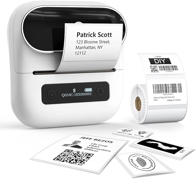 Phomemo M220 Label Maker, Bluetooth Thermal Label Printer, Barcode, Name, Address, Labeling, Mailing, Small Business and More with 1 Roll 1.57"x1.18" and 3 Rolls 1.96" x 3.14" Label Tapes