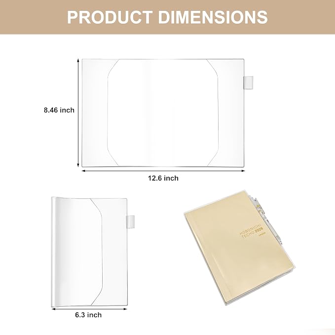 Clear Book Cover for A5 Notebooks, 1-Pack Plastic PVC Protective Sleeve, fits Hobonichi Cousin A5, Midori, Stalogy, Waterproof Jacket with Pen Loop, Transparent Wrap for Journals & Planners