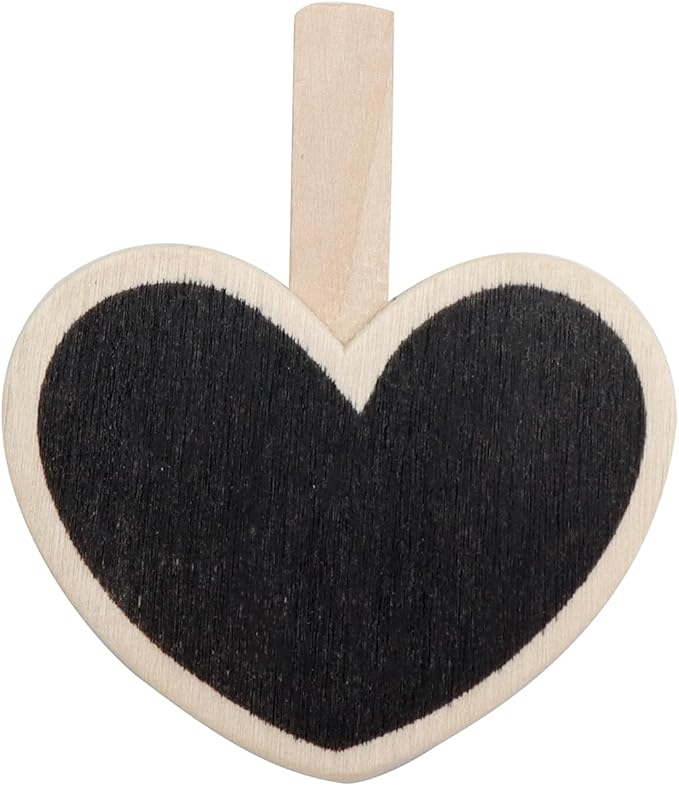 Wealrit 20 PCS Wooden Mini Chalkboard Blackboard with Clip Message Chalk Board Tag Signs Clips Basket Labels Clip for Memo,Note Taking(Heart)