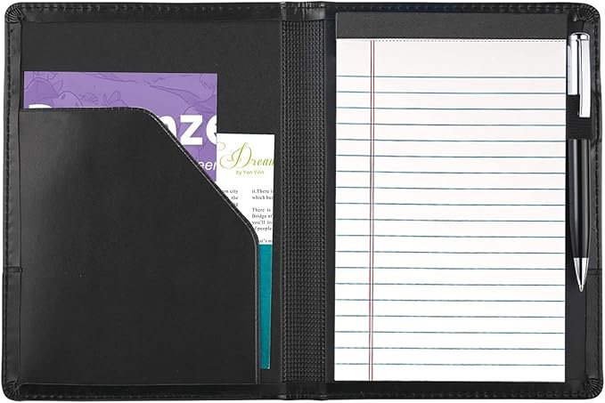 Padfolio/Portfolio Binder, Mini Padfolio Portfolio Binder 5 x 8 Legal Writing Pad, A5 Document Organizer Folder for Men Women, Black