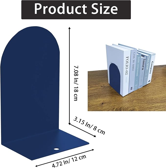 MerryNine Metal Book Ends, 2 Pack Blue Bookends for Shelves, Book Holder for Heavy Books, Book End for Kids Books, Decoration Bookend for Home Office