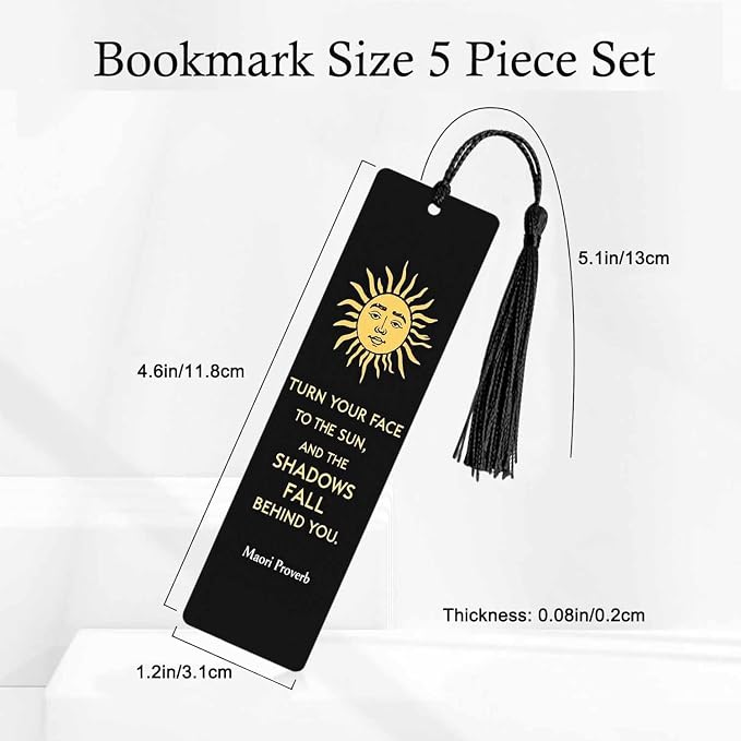 Golden Sun Bookmarks 5 Pcs with Tassels Black Shadow Wooden Bookmarks for Reading Women Students Teacher Reader
