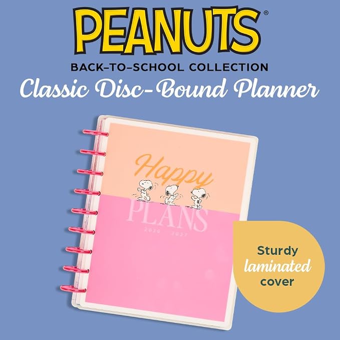 Happy Planner Peanuts Disc-Bound 12-Month Academic Planner, July 2026–June 2027 Planner, 12 Dividers, Classic Size, 7" x 9.25", Dashboard Layout