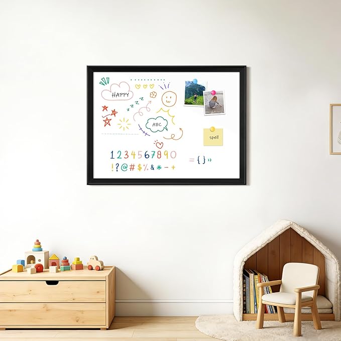 White Board for Wall, 36" x 24" Magnetic Dry Erase Board, Decorative Wooden Frame Large Whiteboard, Wall Mounted, Aesthetic Writing Board for Home, Office, School - Black