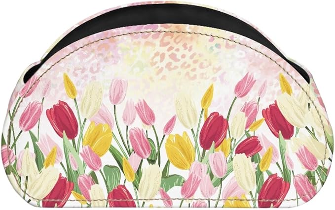 FUSURIRE Storage Box for Remote Controls, Easter Flower Leopard Print 5 Compartments PU Leather Remote Controllers Holder, Easter Theme Cosmetic Box Pen Pencil Organizer for Study Living Room