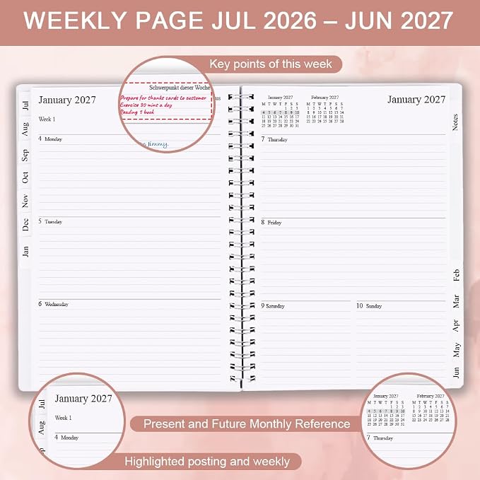 2026-2027 Planner - Academic Planner 2026 2027 for Women & Men, July 2026 - June 2027, Monthly and Weekly Calender with 12 Monthly Tabs, 6.4" x 8.5", Pink