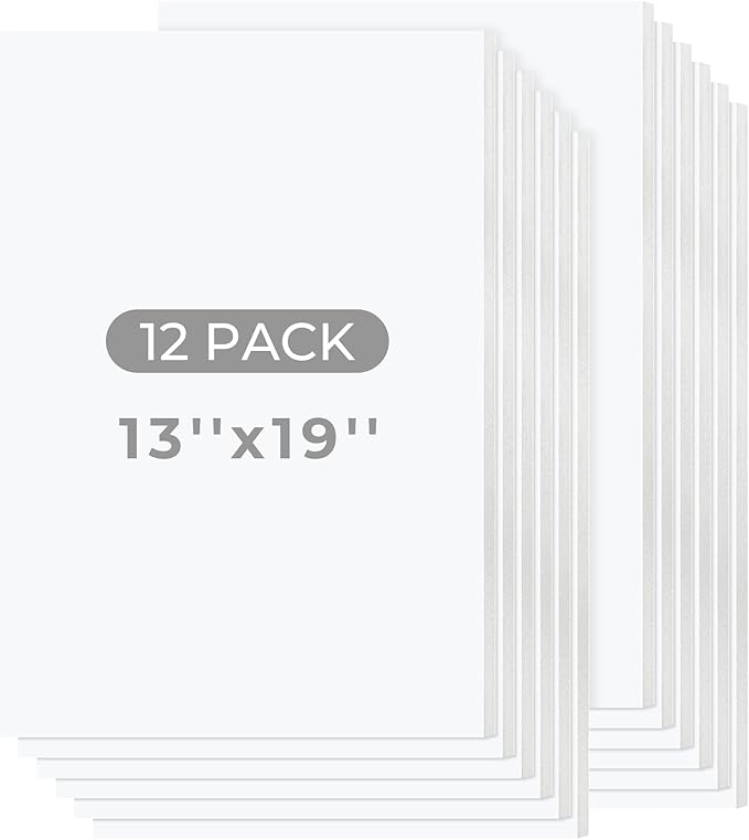 Mat Board Center, 12 Pack 13x19 White Foam Boards, Acid Free Foam Core Board, 1/8 inch Thick