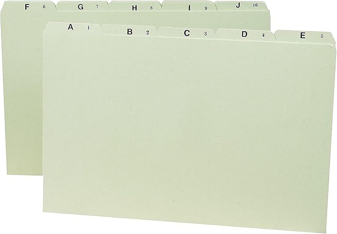 Smead 100% Recycled Pressboard File Guides, 1/5-Cut Tab (A-Z), Legal Size, Gray/Green, Set of 25 (52376)