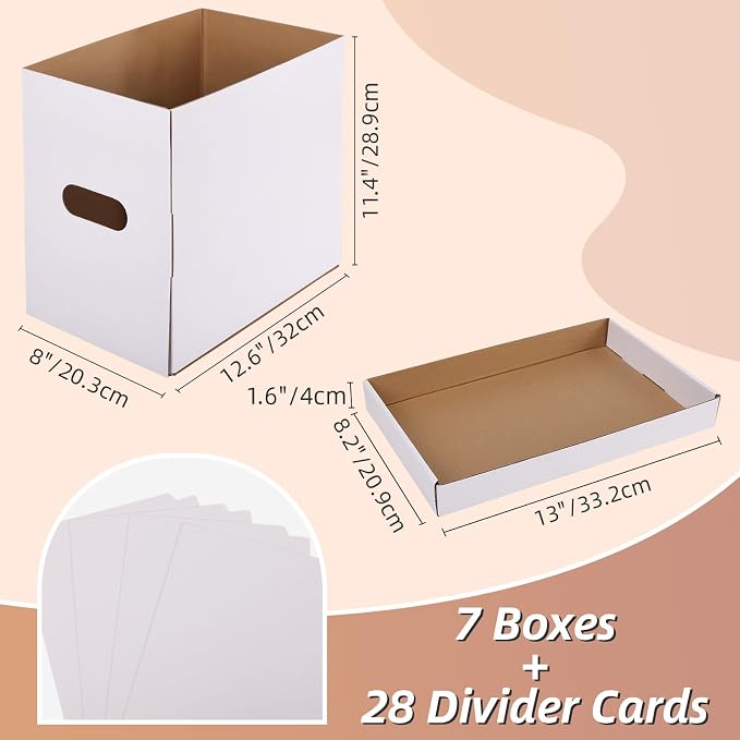 CRUGLA Comic Book Storage Boxes, 7 Pack White Cardboard Comic Book Box Set with Lids, Handles and Dividers