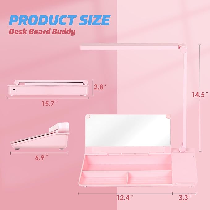 SHANTRA 16'' x 7'' Desktop Whiteboard with Fast Charger Station & Adjustable LED Lamp, Pink Desk Dry Erase Board with Organizer, Computer Pad & Keyboard Stand for Home, School, Office Desk Accessories