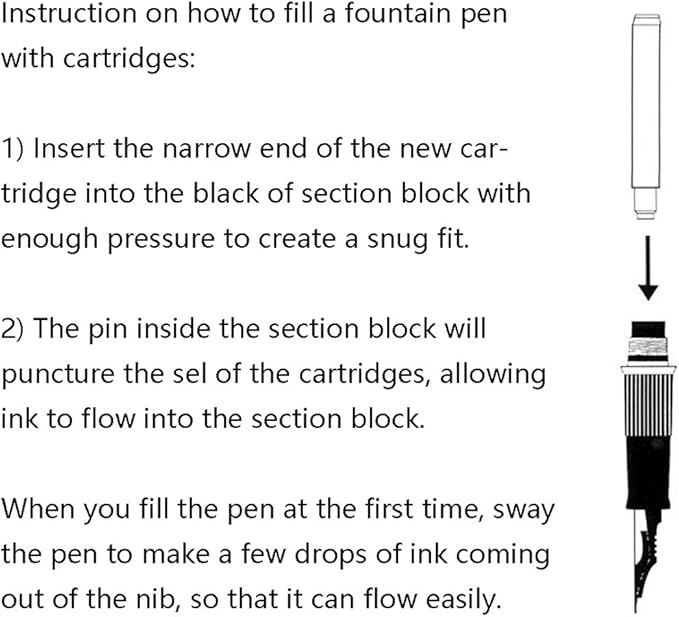 30 PCS Jinhao Fountain Pen Ink Cartridges Refill 6 Colors Set, Black, Blue, Apple Green, Purple, Red and Orange International Standard Size 2.6mm Bore Diameter