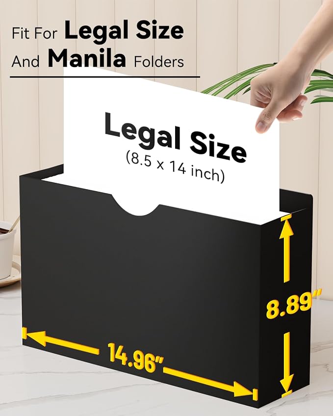 ANSOOK Poly File Jackets & File Pockets,Heavy Duty 2" Expanding File Jacket Folders,Legal Size Manila File Folders,12 Pack Poly Manila File Jackets,Straight Cut Tab,Black Job Folder for Office