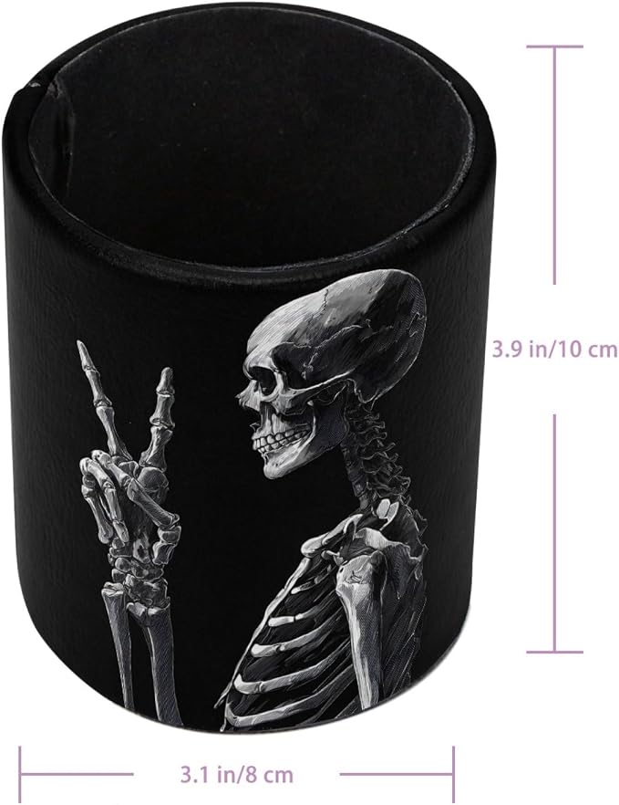 Cool Skeleton Leather Pen Holder for Desk, Multifunctional Desktop Organizer Pencil Cup, Desktop Caddy Stationery Organizer for School Home Office Desk Accessories