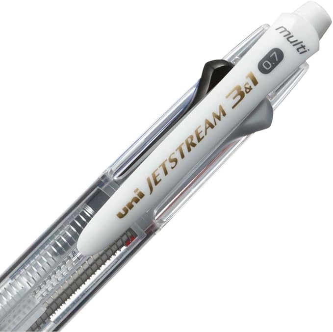 Uni Jetstream Multi Pen 3and1, 0.7mm Ballpoint Pen (Black, Red, Blue) and 0.5mm Mechanical Pencil, Clear Body (MSXE460007.T)