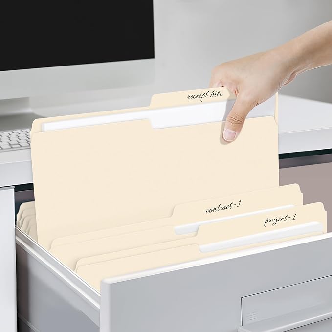 SUNEE File Folders, 30 Pack Manilla Folders 8.5 x 11, 1/2 Cut Tab for Easy Labeling and Organization, Durable Standard Paper for Home, Office, School Filing
