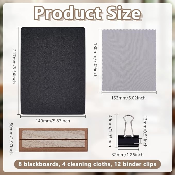 8 Pcs Mini Chalkboard Signs with Stand, Tabletop Chalkboard Sign Stand with 12 Pcs Clips and 4 Sheets Cleaning Cloth Small Food Signs for Party Store Business Wedding, 5.87 x 8.54 Inch