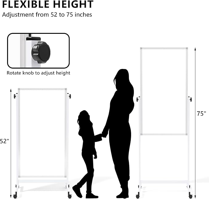 Large Rolling Whiteboard on Wheels, 48" x 24" Height Adjustable Mobile White Board with Stand, 4' x 2' Portable Standing Magnetic Dry Erase Board Easel for Home Office Classroom School, Silver