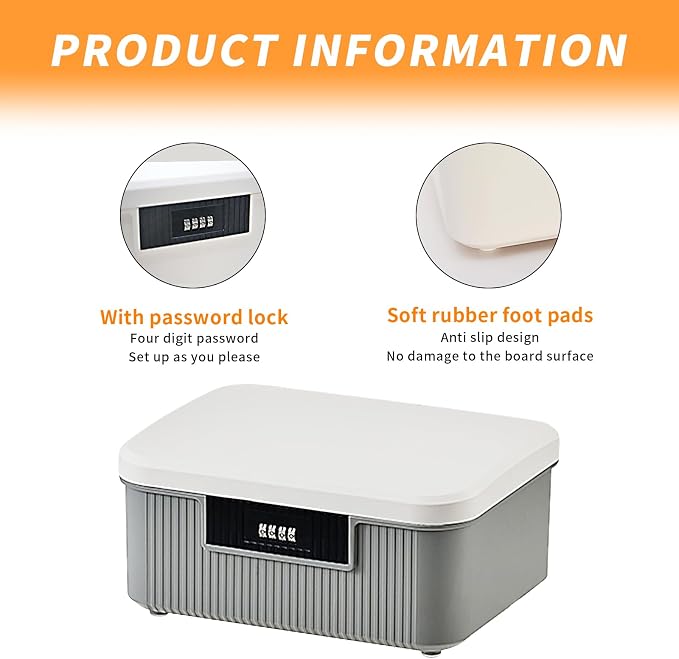 AnRui 2.3 Gallon Lockable Storage Container Bin, Portable Plastic Safe Box with Lock Usable As Item Organizer, Art Craft Or Office File Storage (White&Grey)