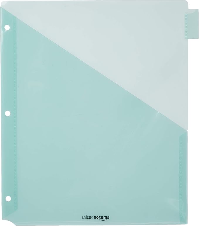 Amazon Basics Tab Dividers for 3 Ring Binder, Two Pocket, Letter Size, Transparent Assorted Colors, 24 Count