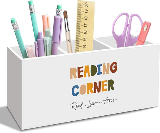 Boho Reading Corner Pen Pencil Holder for Desk, Boho Classroom Office Desk Accessories, Reading Nook Holders Organizer for Kids Library Classroom Nursery