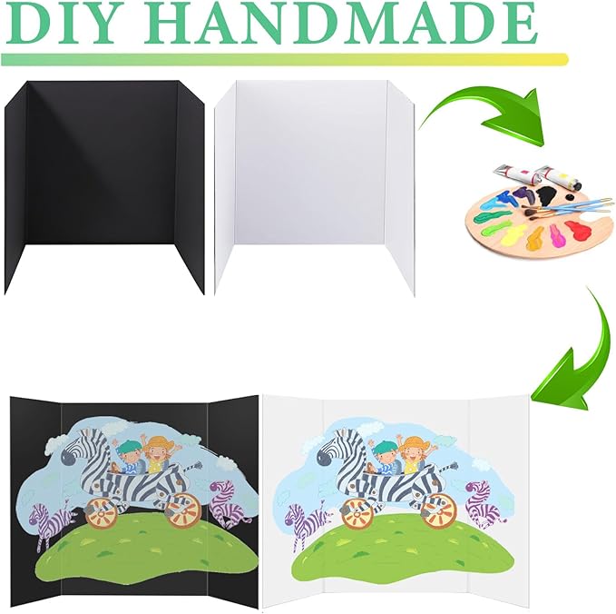 4-Pack Trifold Display Boards, Black+White 24 x 16 Inches Tri-Fold Corrugated Presentation Boards for Classroom Projects, Science Fairs, Business Events, and Exhibits