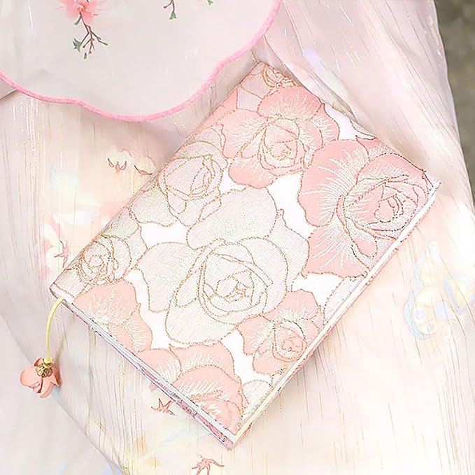 Book Cover Protector for Paperback, A5 Book Cover for Hardcover, Soft Cloth Book Covers - Pink Rose Floral Design, Adjustable Book Sleeve Fit for 5.5×8.2 inch Hardcover Notebook Textbooks Bible Novels