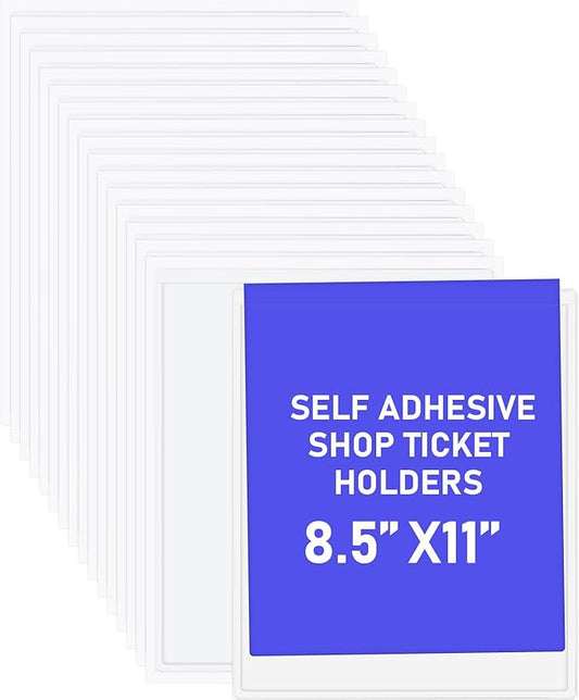 Outus 60 Pcs Self Adhesive Shop Ticket Holders Clear Plastic Sleeves Adhesive Pockets Work Order Job Ticket Holders for Back to School Student Label Home Office Posting Signs (8.5 x 11 Inch)