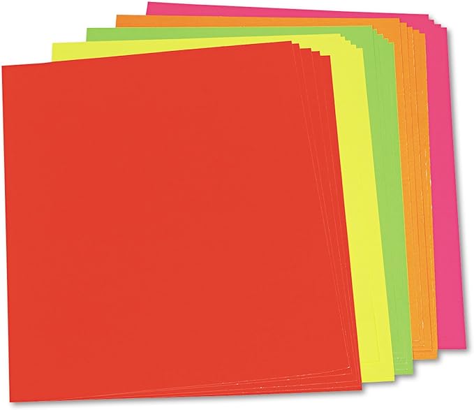 UCreate Neon Coated Poster Board, 5 Assorted Colors, 22" x 28", 25 Sheets